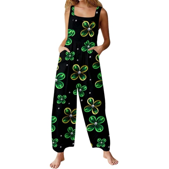 St Patricks Day - Jumpsuits For Girls Casual Sleeveless Loose Spaghetti Strap Summer Rompers Long Pants With Pockets