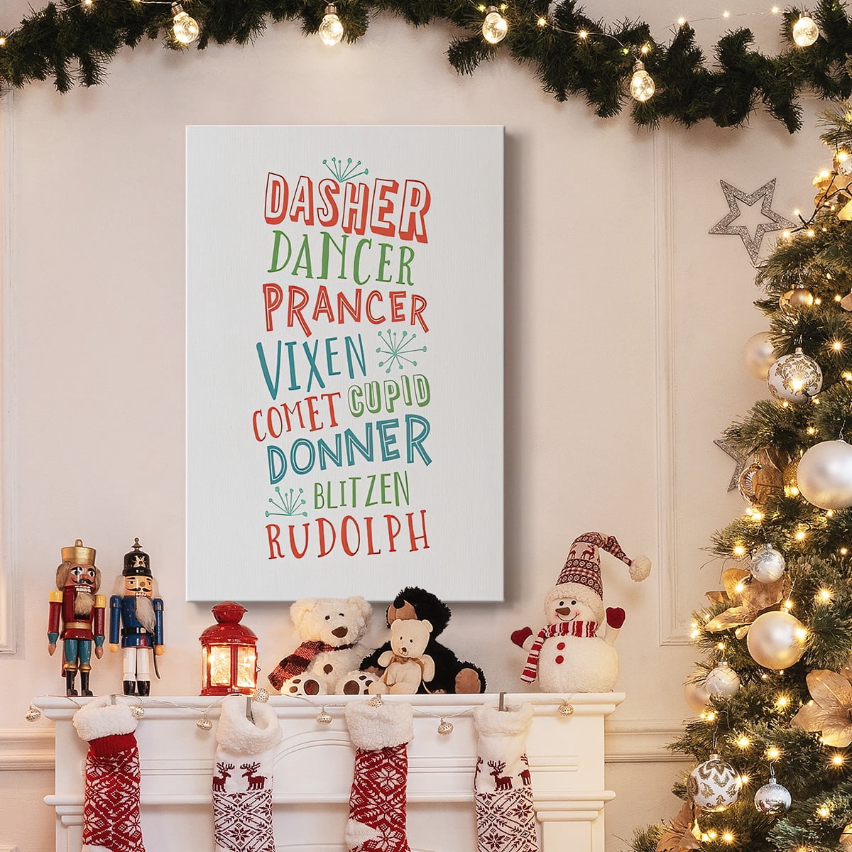 Reindeer Names - Multicolor Light Gray- Gallery Wrapped Canvas