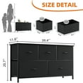 thumbnail image 3 of Eunos Black Wide Drawer Dresser with 5 Fabric Chest of Storage Cabinet Drawers for Living Room, Bedroom, Hallway, 3 of 7