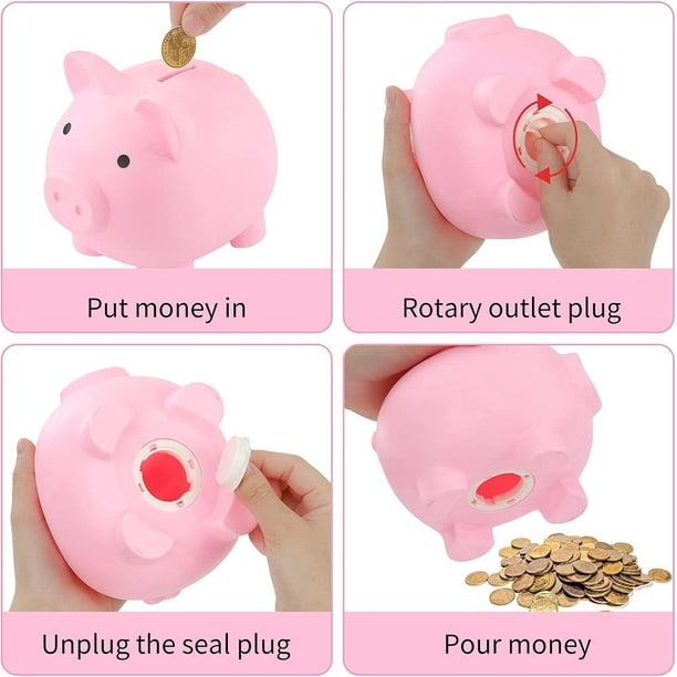 Large cute plastic piggy bank Pink money boxes for girls and boys unbreakable plastic piggy bank fun gifts for birthdays holidays baby showers
