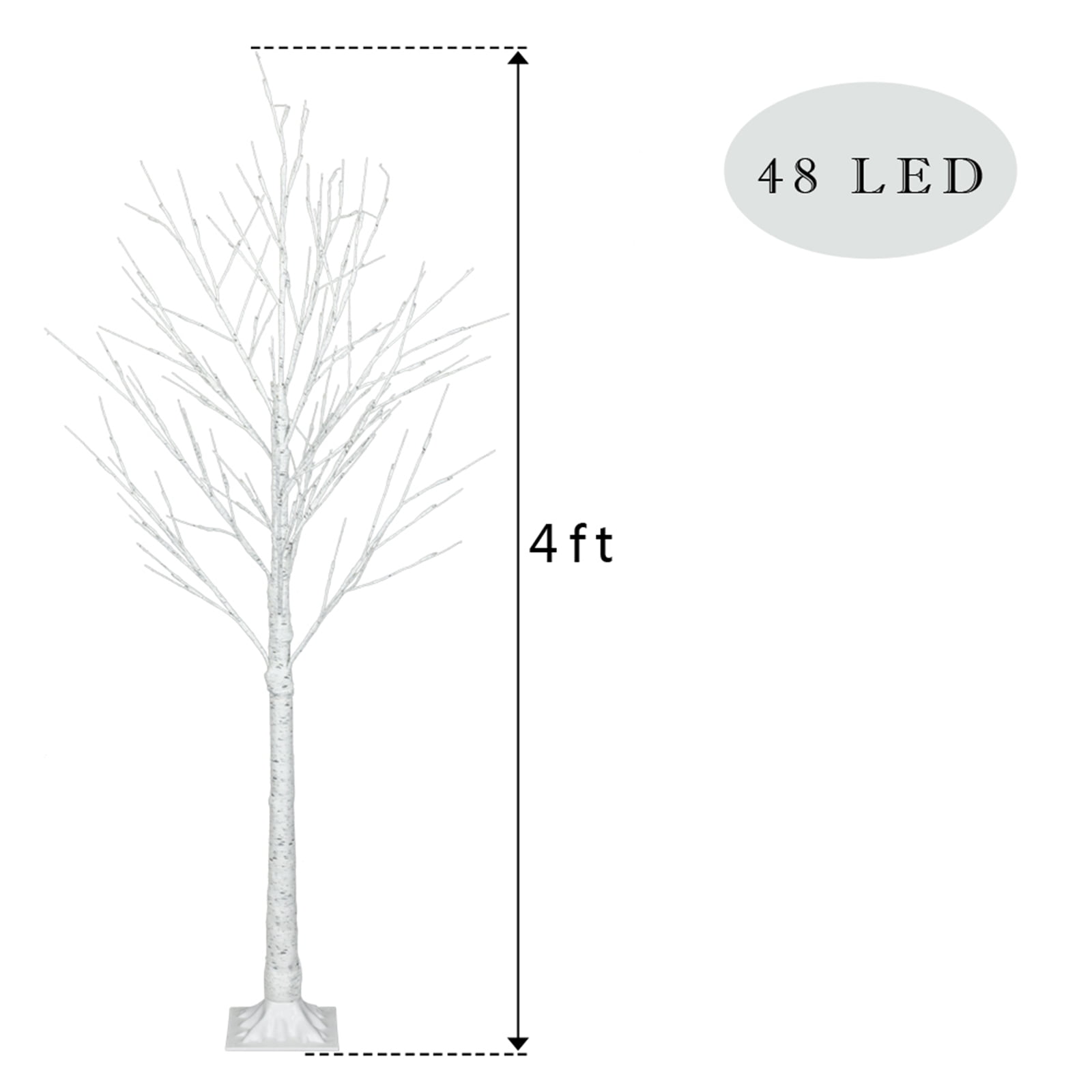Kepooman 4 Feet Lighted Birch Tree with 48 LED Lights, Warm White LED Artificial Christmas Tree for Home Office Party Decor, White Kepooman 4 Feet Lighted Birch Tree with 48 LED Lights, Warm White LED Artificial Christmas Tree for Home Office Party Decor, White