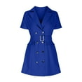 thumbnail image 3 of Dresses for Women Fashion Summer Dress for Suit Lace Up Lapel Button Solid Color Dress, Blue XL on Clearance, 3 of 5