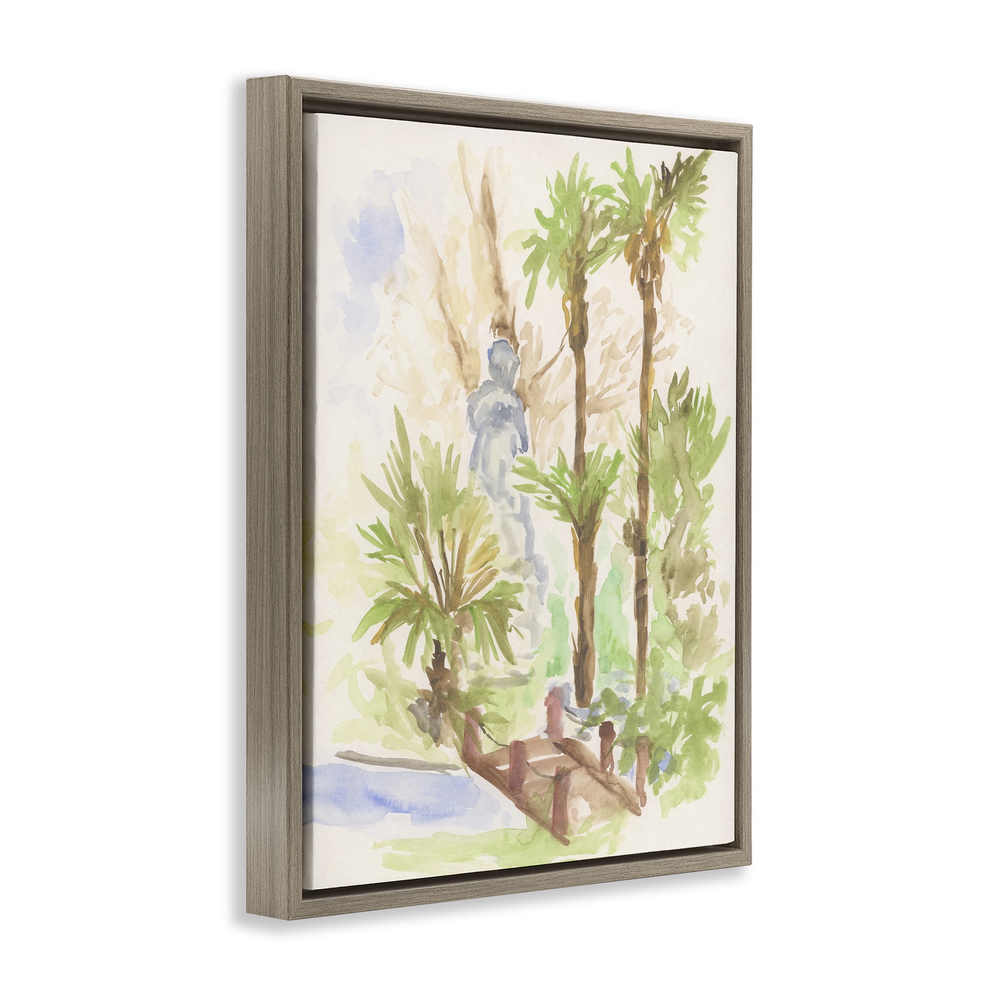 Stupell Industries Bridge over River Abstract Landscape & Nature Painting Brown Floater Framed Canvas Art Print Wall Art, 17 x 21