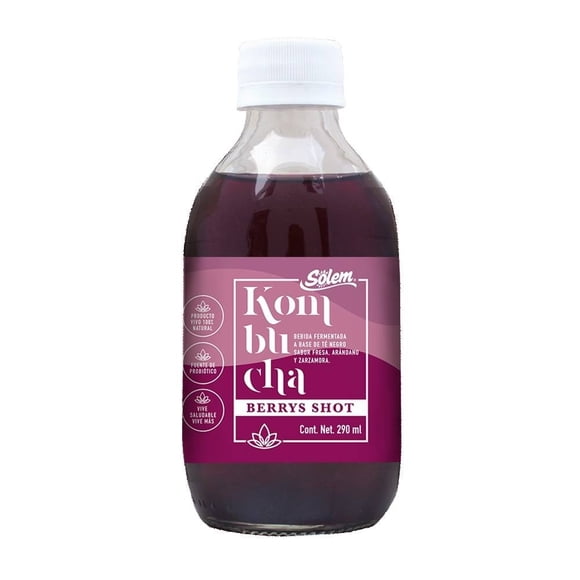 Bebida fermentada Sólem kombucha de té negro berrys shot 290 ml