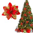 thumbnail image 2 of Artificial Christmas Glitter Flowers,Xmas Tree Flower Ornament Decor, Glitter Flowers with Clips And Rods, Xmas Tree Flower Ornament Poinsettias Decor,Artificial Poinsettia Flowers(Watermelon Red), 2 of 7