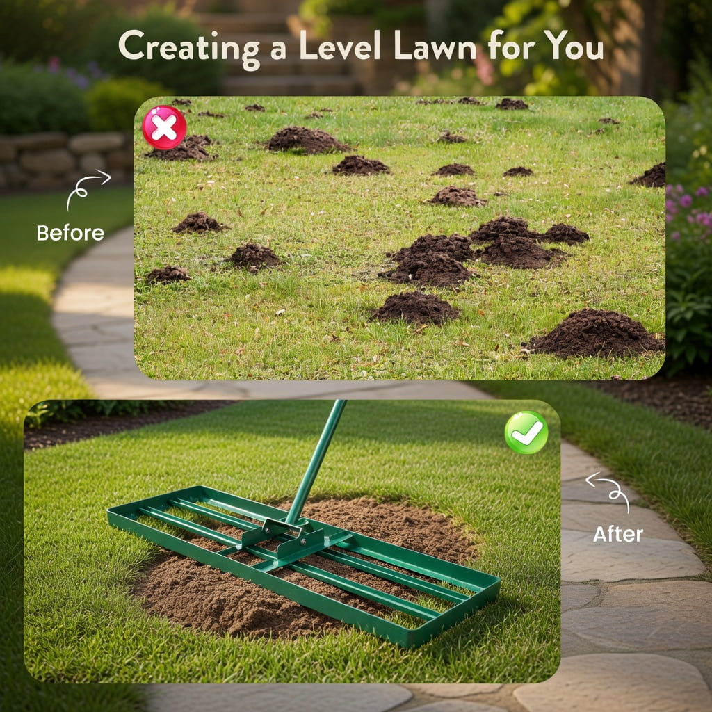 Topcobe 36 x 10 Inch Lawn Leveling Rake with Ergonomic Handle, Lawn Roller Tow Behind, Yard Roller