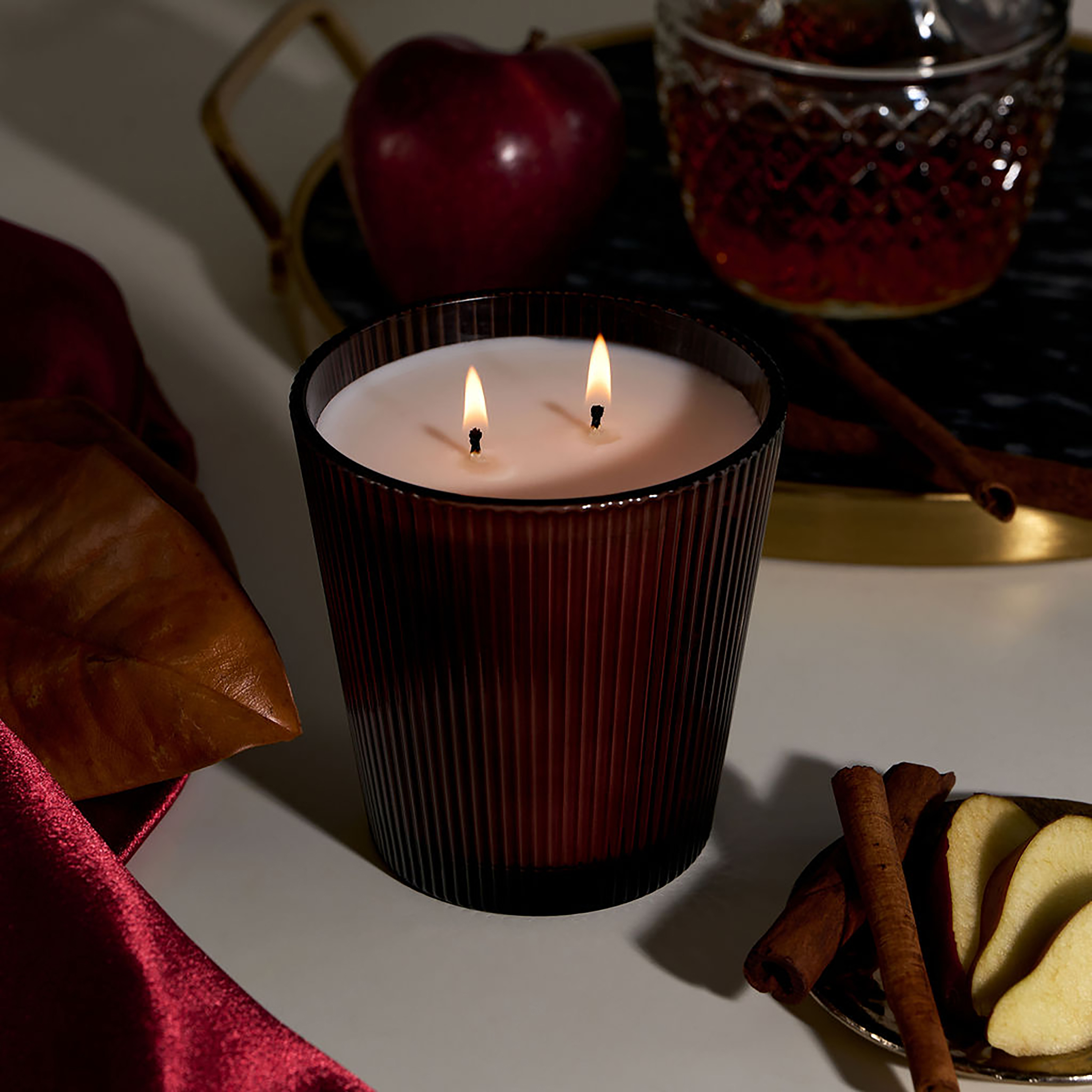 Better Homes & Gardens Fine Fragrance Collection, Spiced Apple Tobacco Scented 2-Wick Jar Candle 16 oz.
