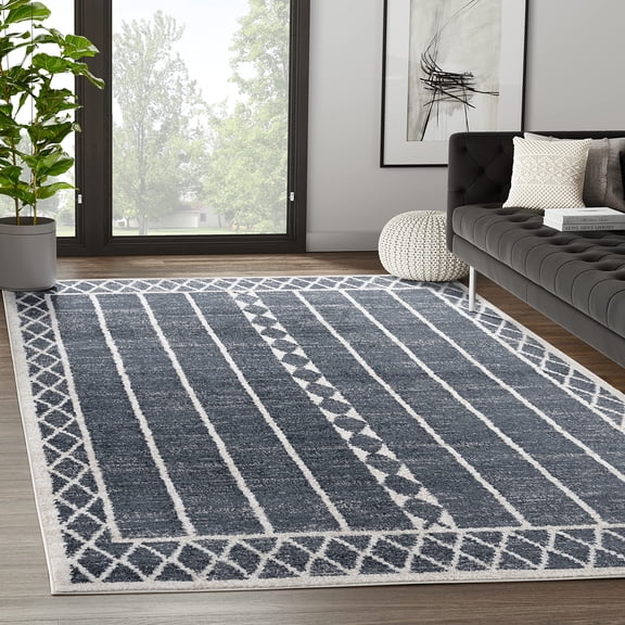 Abani Nuevo Collection Mid Century Modern Cream Diamond Framed 4' x 6' Area Rug