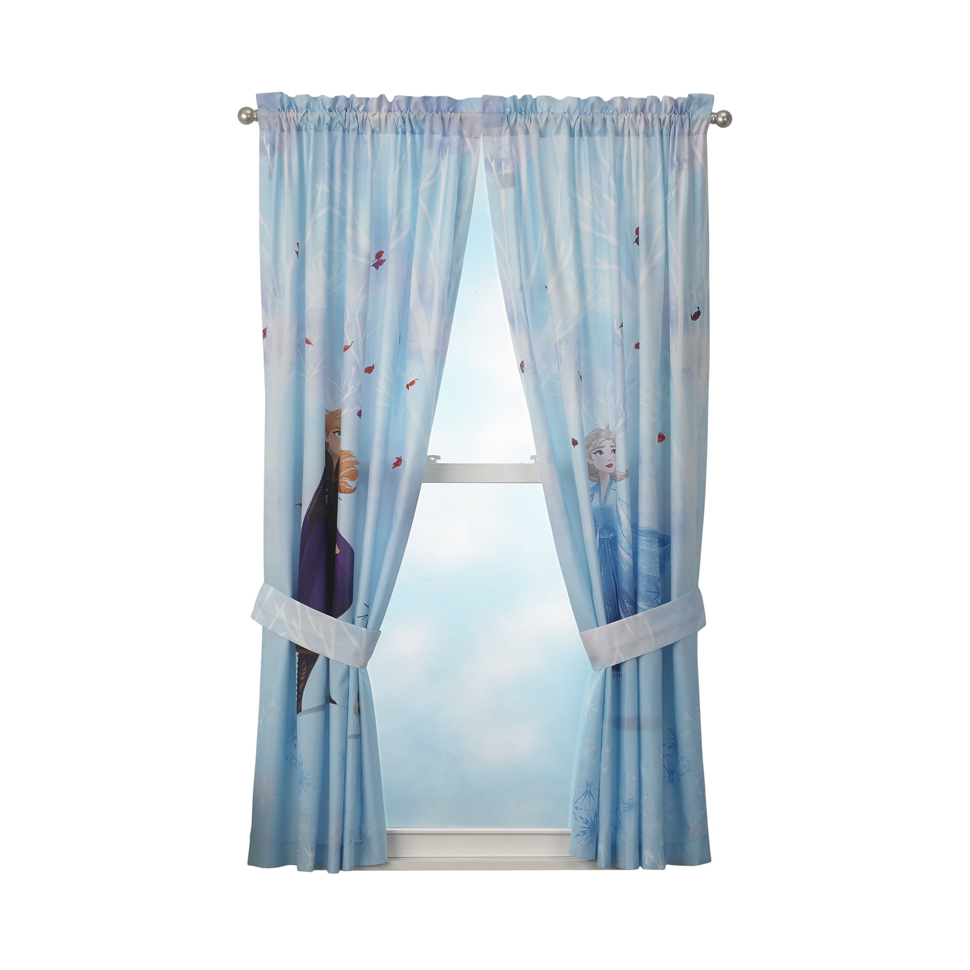 Window Curtain Panel Tie Backs Drapes Set Kids Bedroom Decor Sun Block Frozen 2 