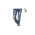 thumbnail image 2 of ALMOST FAMOUS Womens Navy Pocketed Zippered Mid-rise High-cuff Distressed Skinny Jeans Juniors 1, 2 of 3