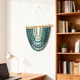 thumbnail image 3 of Boho Wood Bead Wall Hanging, Handmade Unique Giant Art Decor for Bedroom, Nursery, Living Room, or Entryway ( Blue Gradient 30*25cm), 3 of 5