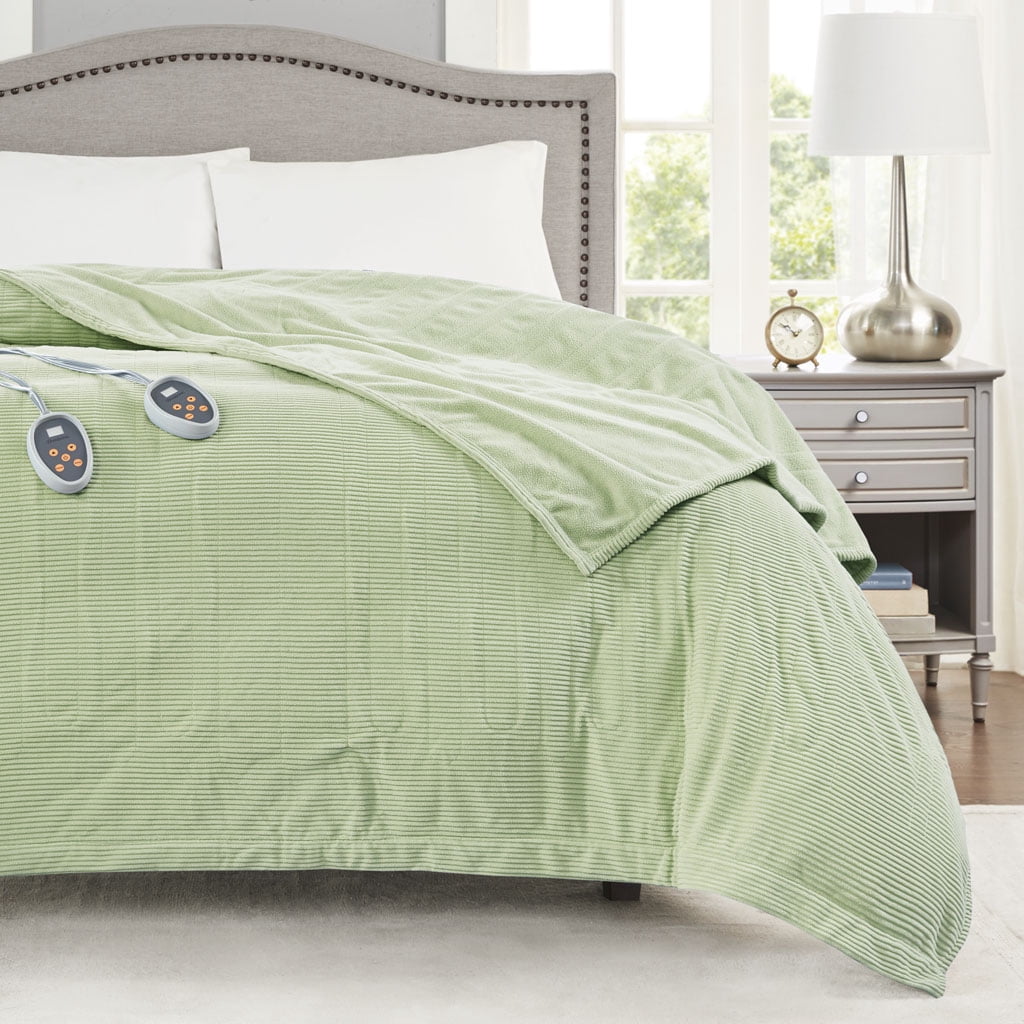 Beautyrest Electric Micro Fleece Heated Solid Blanket, King, Green