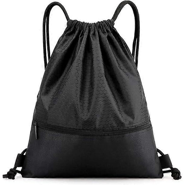 Black Drawstring Backpack, Casual Sport Backpack, Gym Drawstring Bag for Men and Women, Beach Talega School Sport with Drawstring Gym Bag Pocket for B