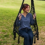 Equip Avocado Macrame Hammock Chair, Cotton Blend Black, Size 47” H x 27” W, Capacity 250 lb.