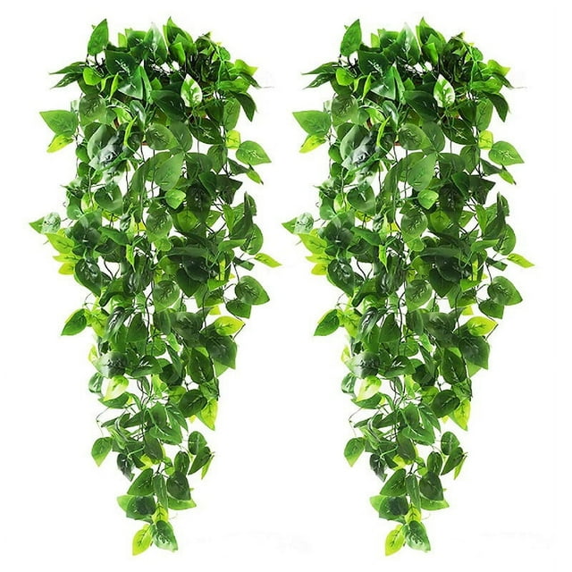 Plantas colgantes artificiales, Pothos de imitación cada uno, enredadera de hiedra Artificial para pared de dormitorio, porche, jardín, decoración del hogar (sin cesta), 2 uds.
