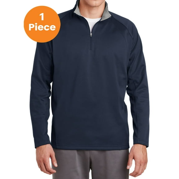Sport-Tek F243 Sport-Wick 1/4-Zip Fleece Pullover, Navy/Silver, XS, Mens Pullover Hoodies and Sweatshirts