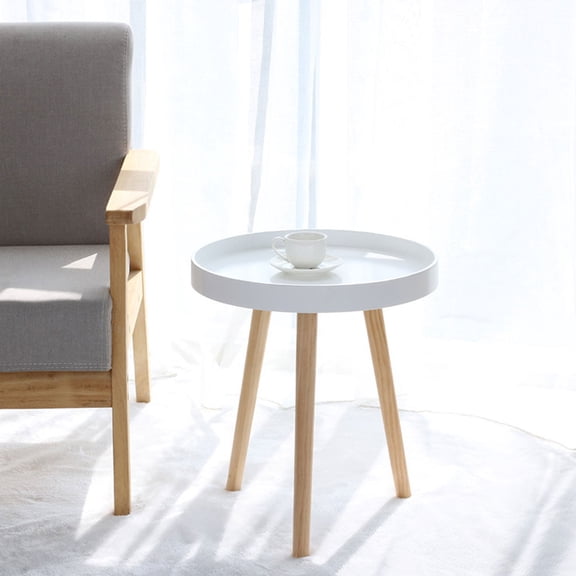Topbathy White Household Round Table Wood Nordic Style Sofa Side Small Decorative