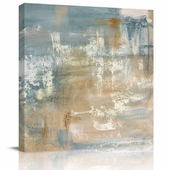 Retro Painting Framed Canvas Wall Art, Blue Brown Gradient Distressed Graffiti Texture Wall Art Painting for Living Room Bedroom Home Decor, 28x28, Office Artwork Print