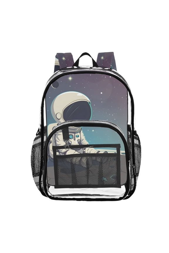Clear Backpack A Astronaut Sit on Universe PVC Transparent BookBag
