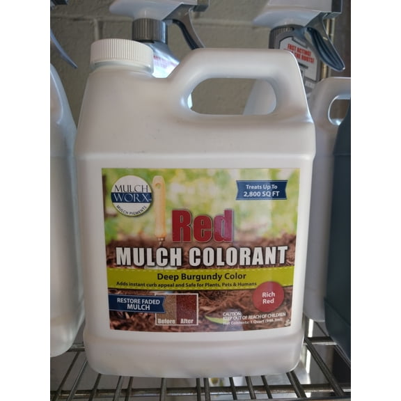 mulchworx red mulch color concentrate - 2,800 sq. ft. - deep burgundy red mulch dye spray