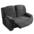 thumbnail image 2 of 6-Piece Velvet Recliner Sofa Cover 2 Seater Loveseat Slipcover, Non-Slip Stretch Couch Furniture Protector, Dark Grey, 2 of 10