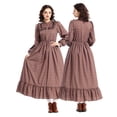 thumbnail image 6 of Prairie Dress Women, Halloween Cosplay, Halloween Costume, Halloween Outfit, Halloween Roleplay, Prairie Dress Women Floral Colonial Costume Long Sleeve American Historical Dress, Brown L, 6 of 7