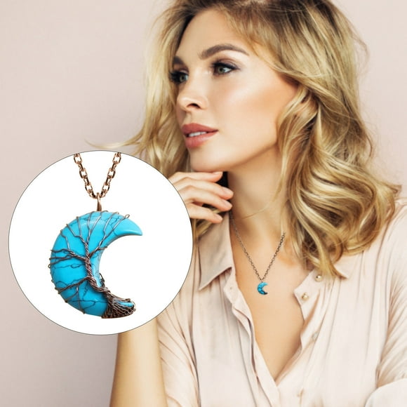 Xihbxyly Collar con Candado de Larga Duración, Amatista, Piedra Curativa, Opalita, Piedra Antiestrés, Colgante con Diseño de Media Luna, Accesorio de Moda, Conexión de Pareja, Idea de Regalo Única.