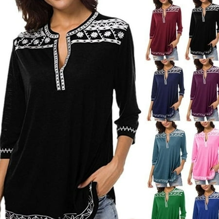 Fresh Look Women S Fashion V Neck Ethnic Style Printed Seven