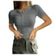 thumbnail image 1 of Top de punto ajustado de manga corta con botones y canalé para mujer - Blusa informal de moda, 1 of 6