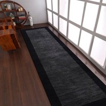 Rugsotic Carpets Handmade Rugs Hand Knotted Loom Runner 2'6''x8' Charcoal Black Wool for Indoor Use