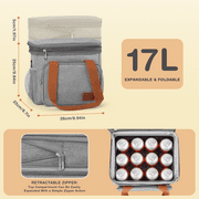 Insulated Lunch Box for Women Men, Expandable Leakproof Lunch bag with Double Compartment, Reusable Cooler Tote Bag for Office, Work, Picnic, Gray(17L)