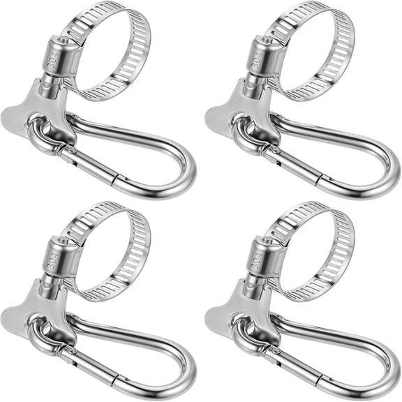 4 Pcs Flag Pole Clips, Outdoor Garden Flagpole Clamps with Carabiner, Adjustable Flagpole Clamps for Holding Flag,1set * flag clips for flagpole,Silver