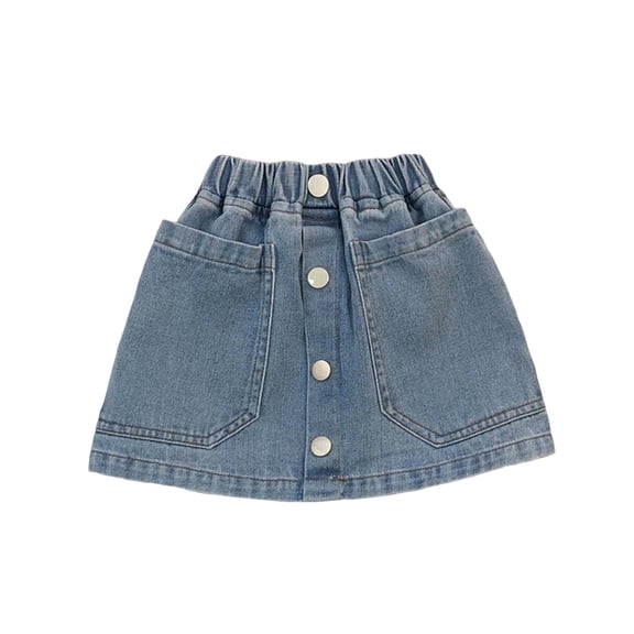 HBGVBA Little Girl's Denim Skirts,A-Line Skirt with Pocket,Kids 1-7 Years Summer Solid Casual Active A-Line Denim Skirt
