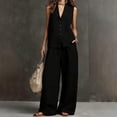 thumbnail image 2 of NMMUED Women's 2 Piece Outfits Linen Vest Waistcoat Dressy Casual Sets Wide Leg Pants Suits Black L, 2 of 7