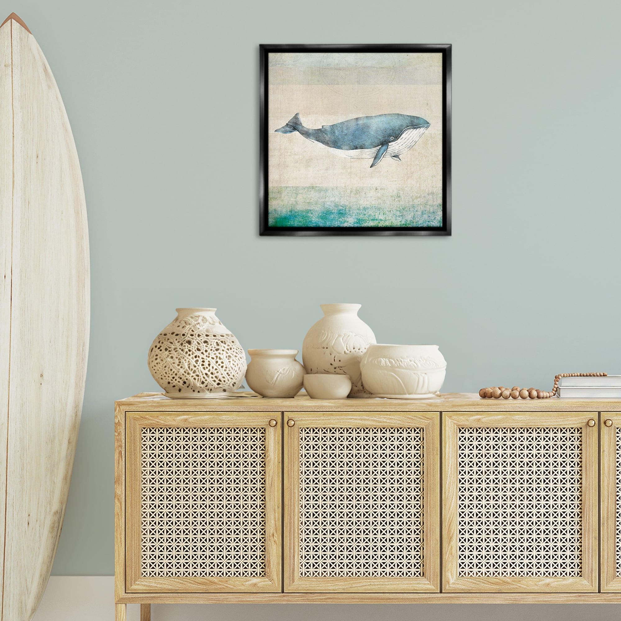 Stupell Industries Rustic Maritime Whale Nautical & Beach Painting Black Floater Framed Canvas Art Print Wall Art, 25 x 25