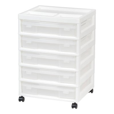 5 Drawers Scrapbook Plastic Rolling Storage Cart with Organizer Top with Casters White