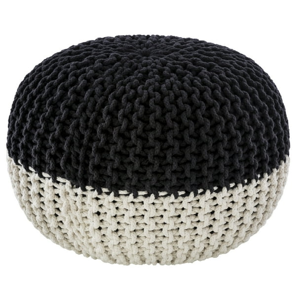 20" Black and White Knitted Pattern Spherical Pouf Ottoman Walmart