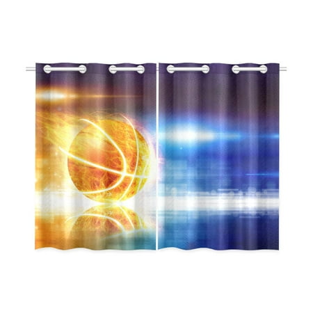 Bedroom 39 Inch Set - MKHERT Burning Glowing Basketball Window Curtains Kitchen Curtain Room Bedroom Drapes Curtains 26x39 inch, 2 Piece