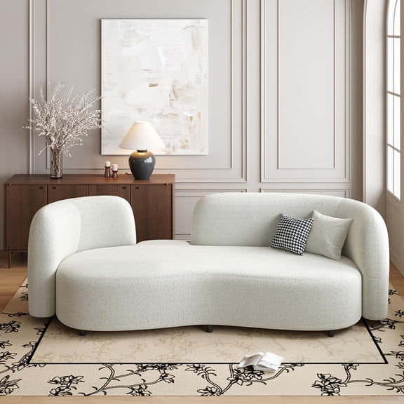 Cloud-like Modern Curved Sofa with Luxurious Lambswool Upholstery and A Solid Wood Frame