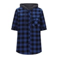 thumbnail image 7 of Mens Plaid Shirts with Hoodies Summer Short Sleeve Button Down Shirt Casual Plaid V Neck Lapel Beach Shirts with Pockets, 7 of 7