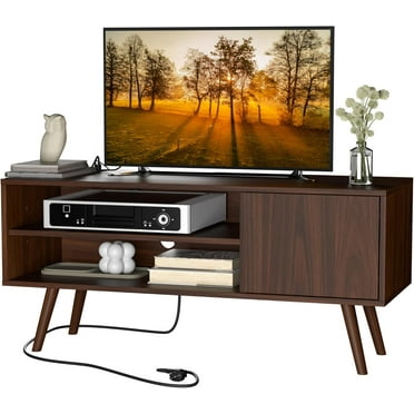 TV Stand for 50 Inch TV, Mid Century Modern Entertainment Center with Storage Cabinet, TV Media Console for Living Room, Bedroom, Dark Brown