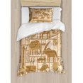 thumbnail image 1 of Tribal Duvet Cover Set Twin Size, Historical Grunge Style Design of Animals on Rectangles Pattern, Decorative 2 Piece Bedding Set with 1 Pillow Sham, Peach Camel and Pale Sepia, by Ambesonne, 1 of 3