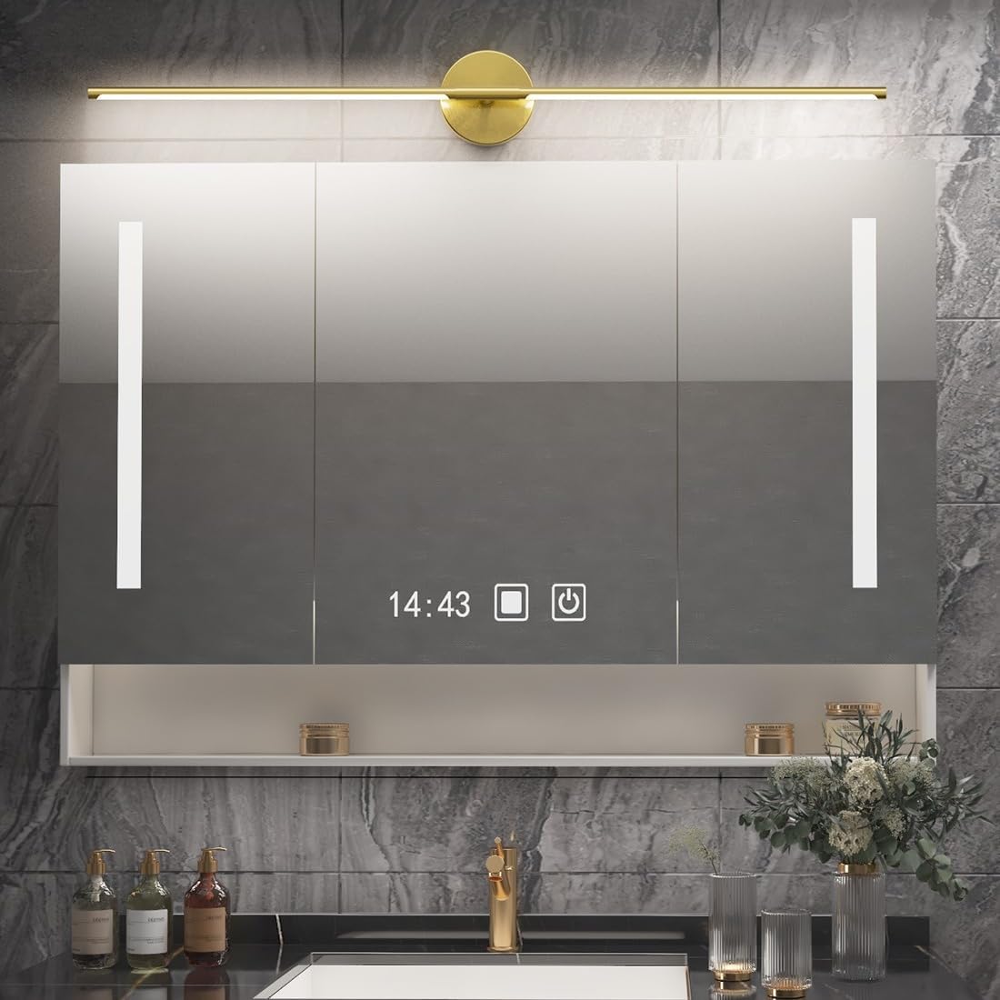 Ralbay 40inch Gold Modern Vanity Lights for Mirror,30W Bathroom LED Light Bar Wall Lighting Rotatable 360° 5000K White, 39.4 inch-30W