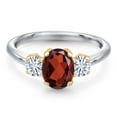 thumbnail image 3 of Gem Stone King 925 Silver and 10K Yellow Gold Red Garnet and White Moissanite Engagement Ring for Women | 1.96 Cttw | Oval 8X6MM | Gemstone January Birthstone | Size 7, 3 of 7