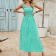 thumbnail image 3 of Sun Dresses Women Summer Casual Sleeveless Shoulder Straps Bowknot Smocked Beach Maxi Dress Boho Floral Flowy Dress, 3 of 8