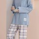 thumbnail image 1 of Conjunto De Pijama Con Cuello Redondo Y Estampado A Cuadros, Camiseta De Pijama Informal De Manga Larga Y Pantalón Largo Cómodo, Ropa De Dormir Y Ropa De Salón Para Mujer, 1 of 4