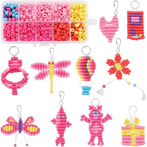 DIY Animal Keychain Making Kit Including Plastic Beads Iron Keychain Clasp Findings & Split Key Rings Pink 790Pcs/box