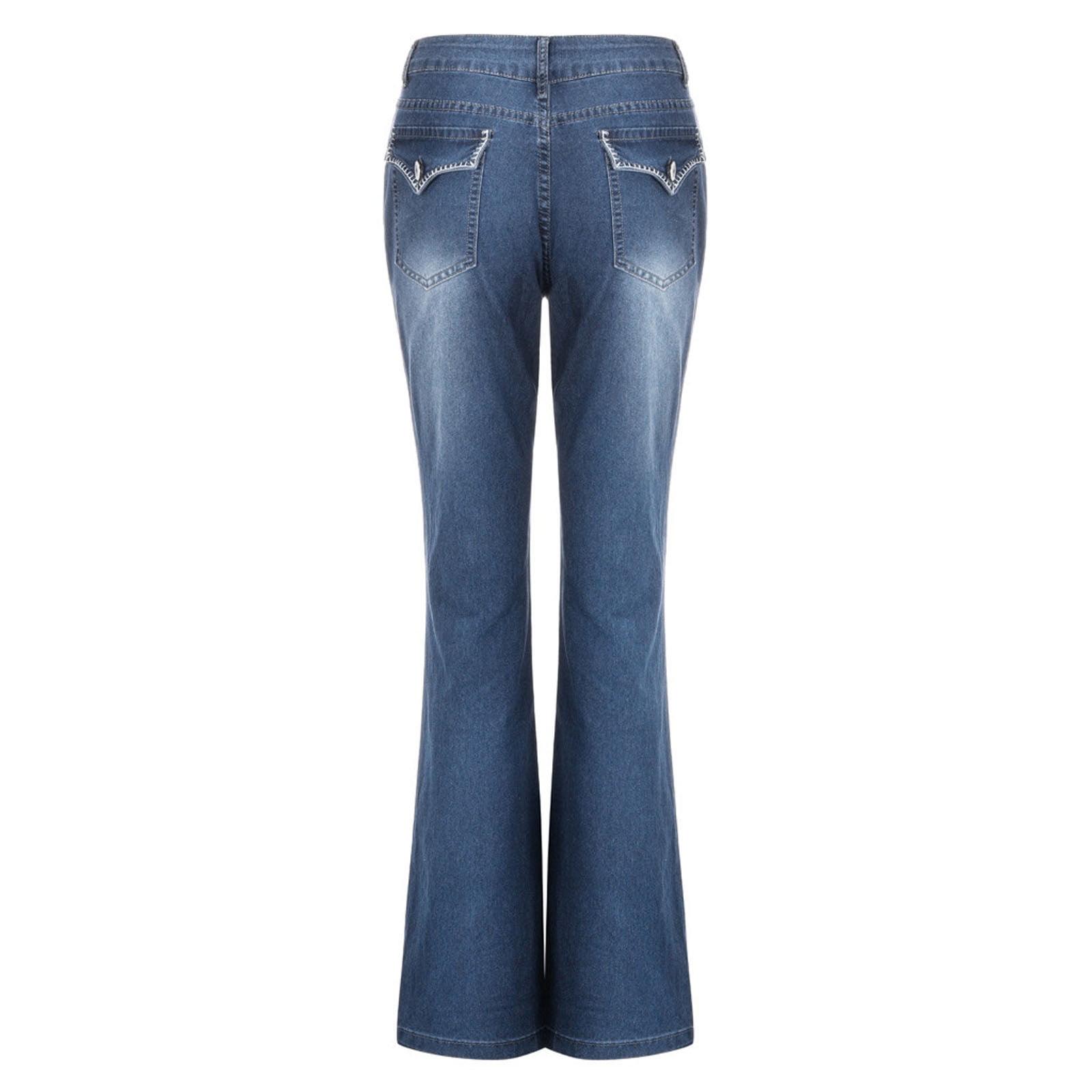 Otvok Womens Denim Jeans Embroidery Stretch Button Straight Full Length Pants