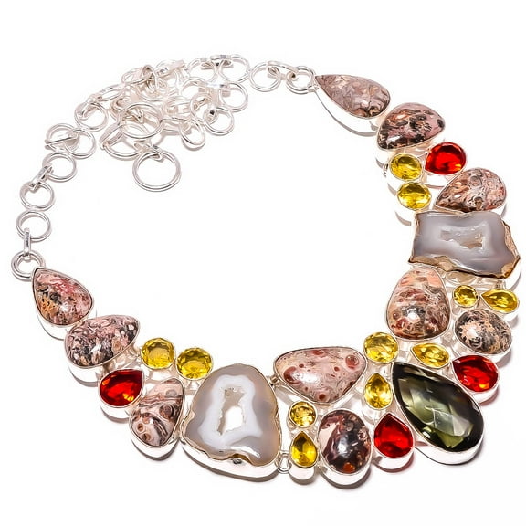 Leopard Skin Jasper - Tonopah & Multi 925 Silver Plated Necklace 17.99" TN5-21, Valentine's Day Gift, Birthday Gift, Beautiful Jewelry For Woman