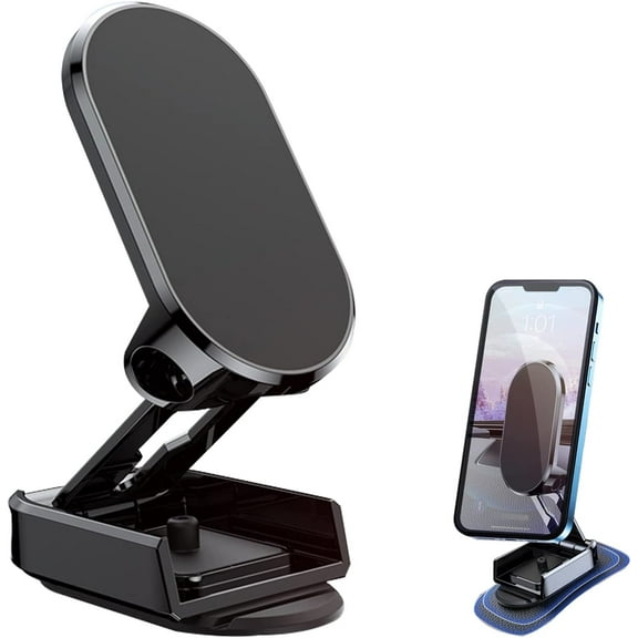 Folding Magnetic Car Phone Holder,2023 New Alloy Folding Magnetic Car Phone Holder,360° Magnetic Car Phone Holder,Magnetic Car Phone Holder Bracket Foldable Dashboard Stand,Black